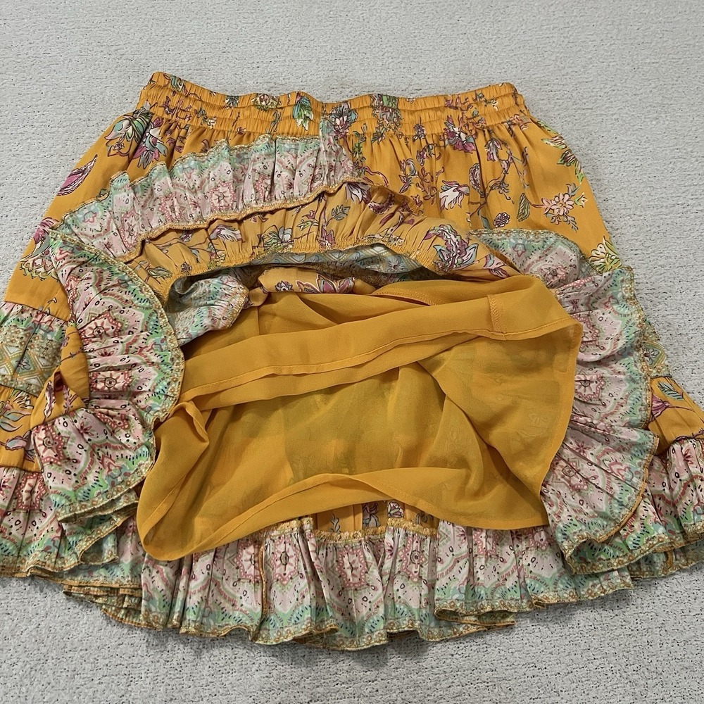 Anthropologie Current Air Skirt Women's M Yellow Smocked Floral - Picture 7 of 8